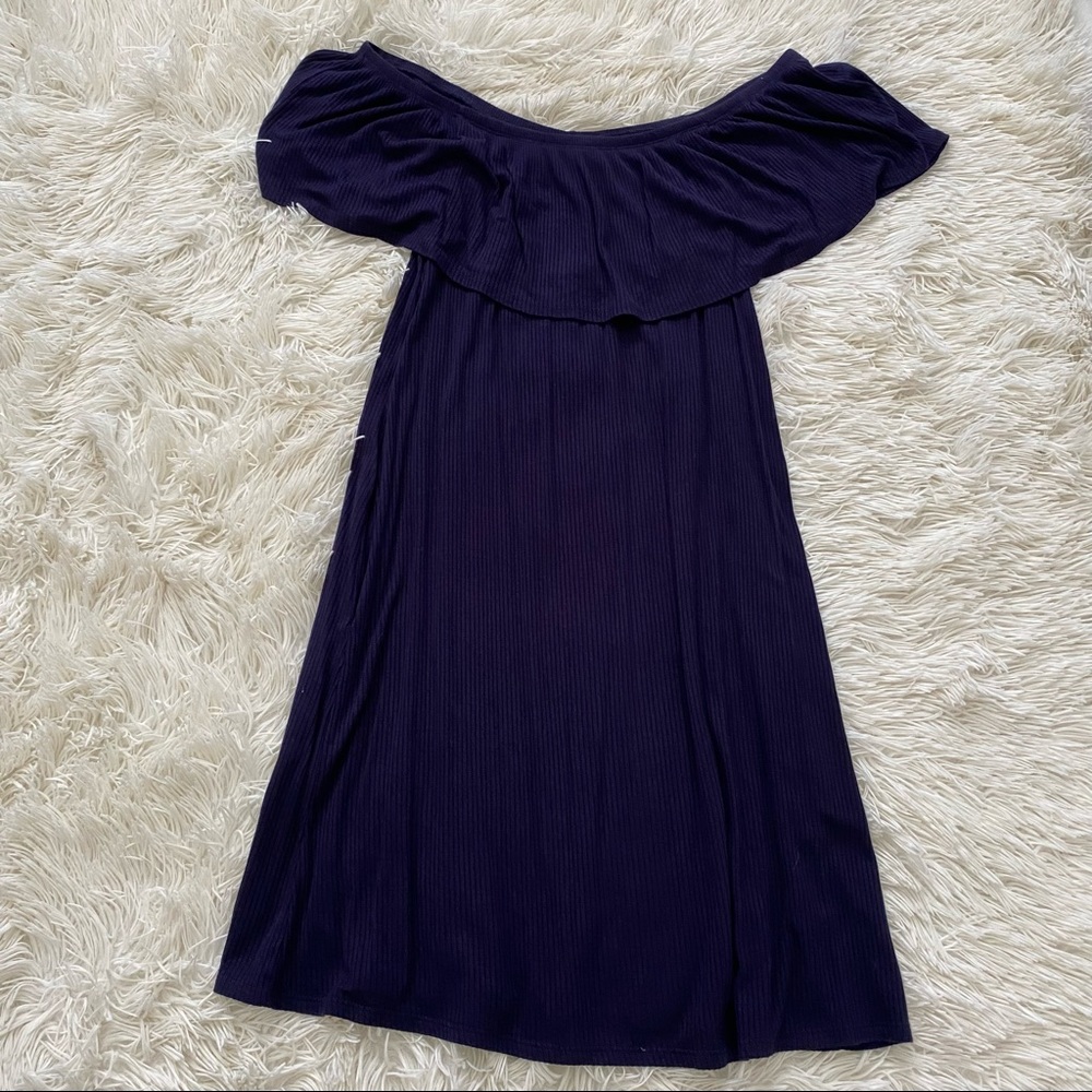 Charming Charlie Navy Blue Off The Shoulder Dress with Pockets
